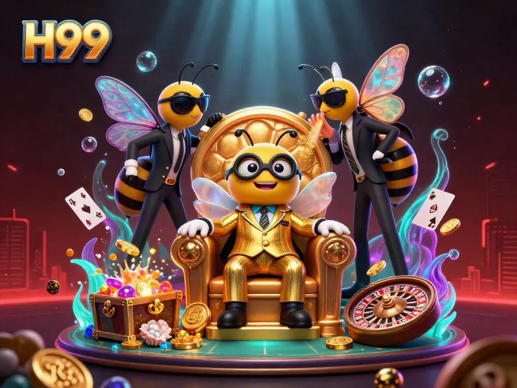 Experience thrilling baccarat at H99 with a vibrant casino setting featuring animated characters and rich details.