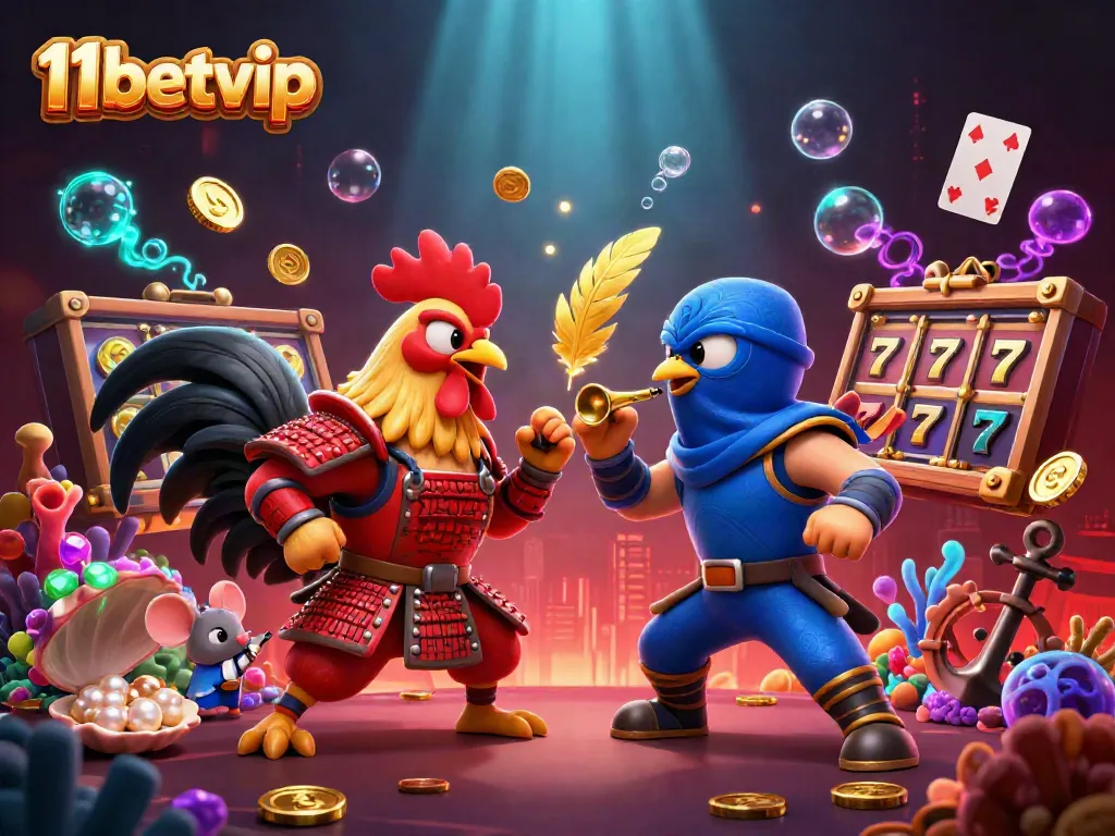 11betvip thrilling rooster fight amid colorful slot reels and casino elements