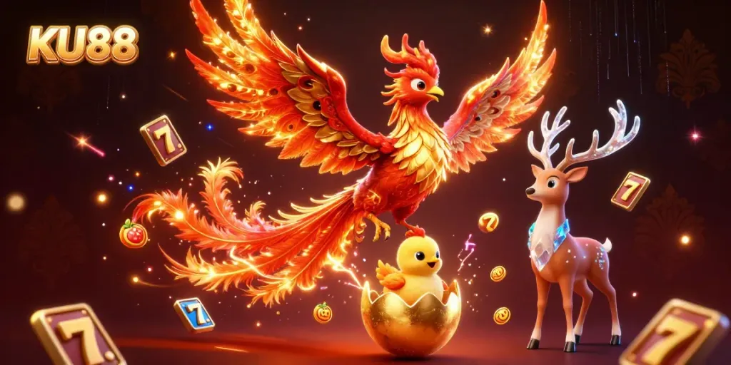 Experience the excitement of KU88 with a vibrant phoenix and jackpot elements.