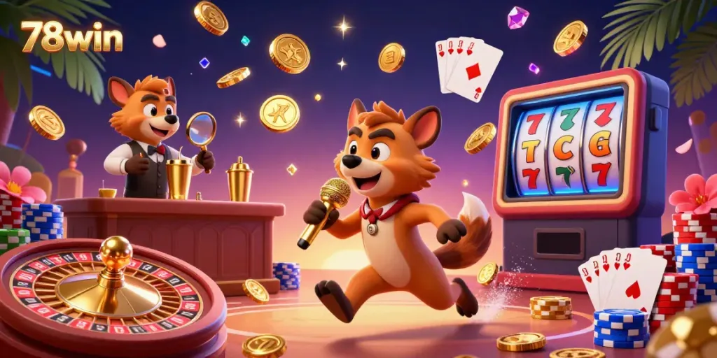 Experience the thrilling atmosphere of 78win's casino with lively hyenas in a comedy casino club.