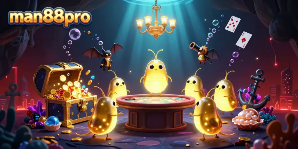 Experience the vibrant glow of man88pro's bioluminescent cave casino, where luck sparkles in every corner.