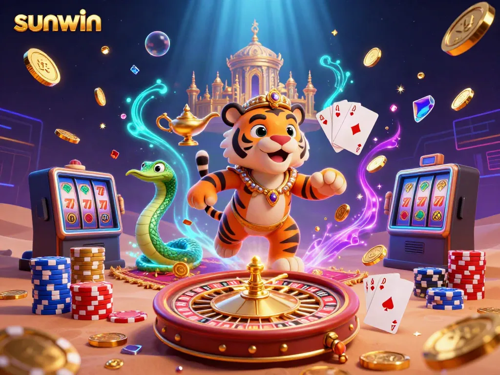 Experience thrilling gameplay with sunwin, showcasing a vibrant 3D casino scene filled with colorful elements and excitement.
