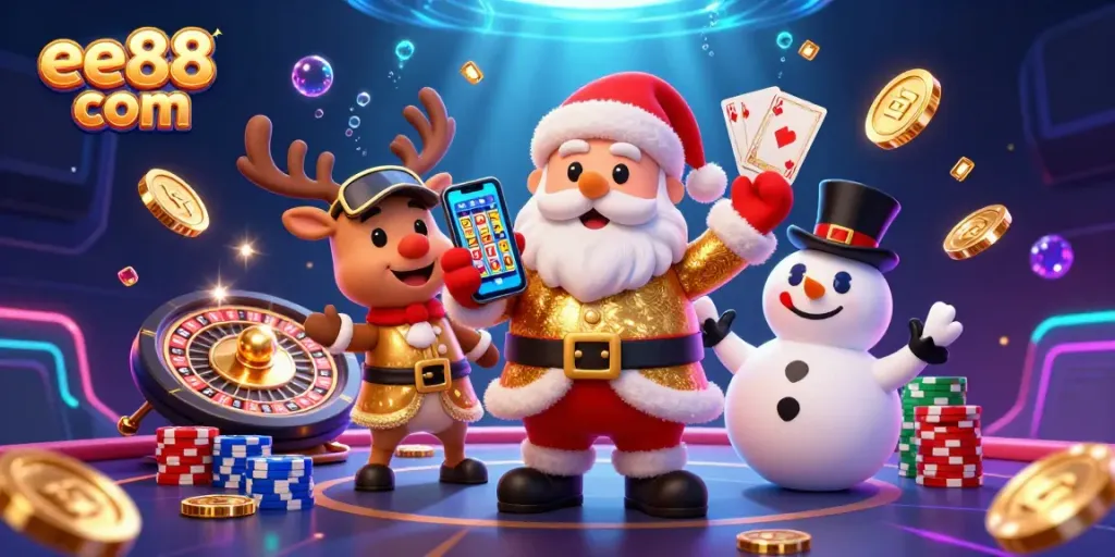Spin the reels with ee88 com and enjoy a lively casino experience featuring festive game characters.