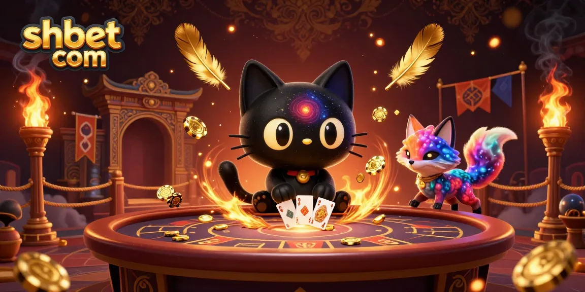 Experience excitement at shbet com with a cartoon cat and fox in a vibrant casino scene.