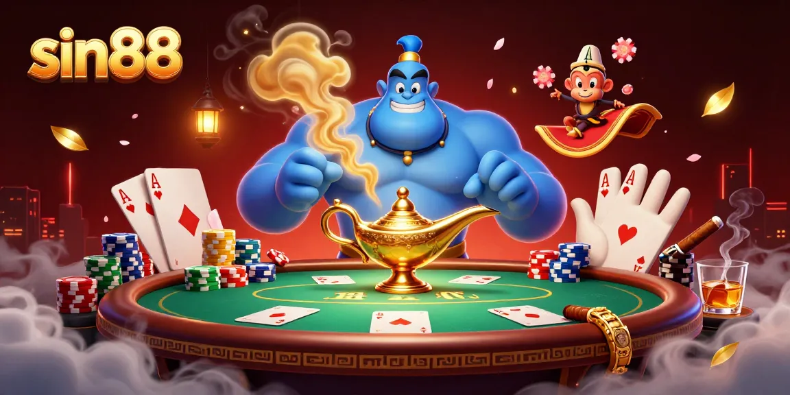Experience sin88 with dazzling gameplay, featuring a genie, monkey, and poker table!