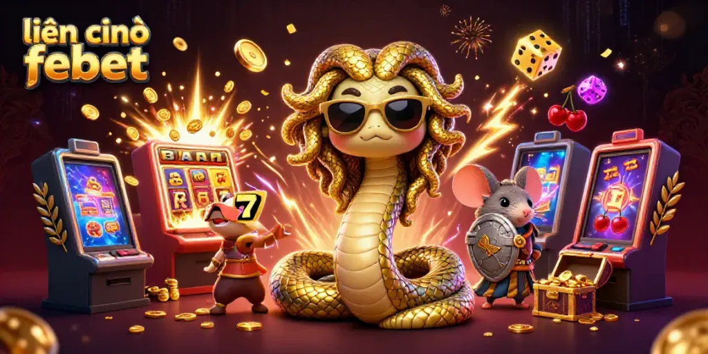 Experience thrilling gaming adventures with Medusa and a warrior mouse in a vibrant casino scene, liên hệ febet now!