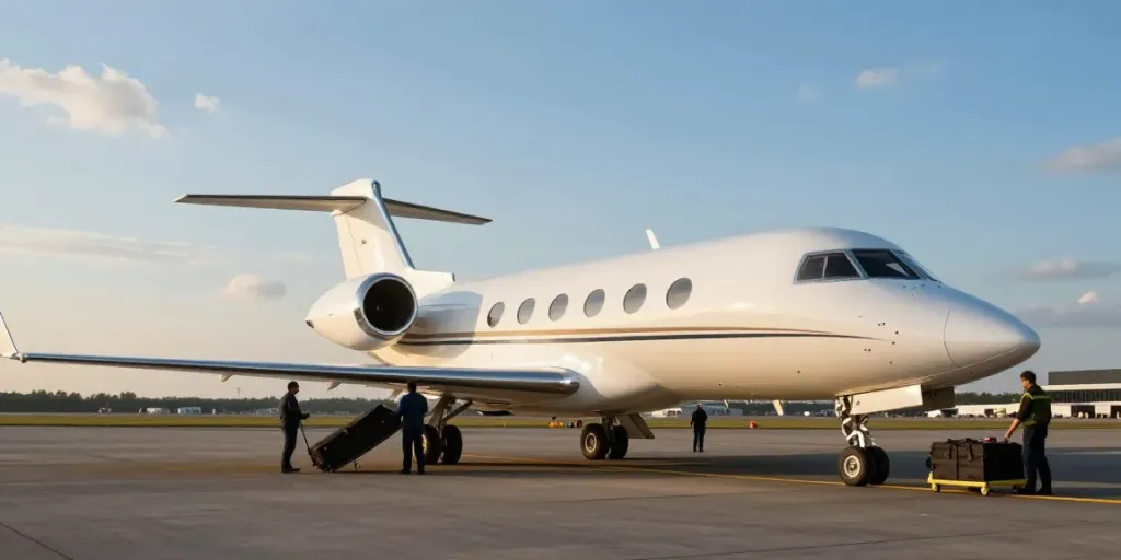 Private jet rental Amsterdam experience with luxurious aircraft ready for takeoff.