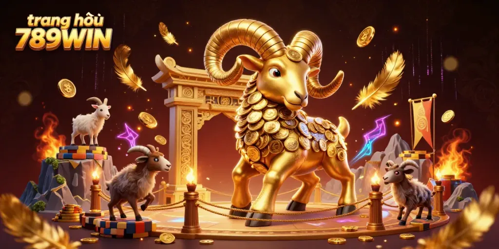 Experience the excitement at trang chủ 789WIN, where a golden ram charges through a vibrant casino scene.