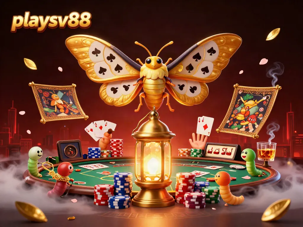 Experience immersive gaming with playsv88 as the majestic moth and silk worms weave golden casino tales.