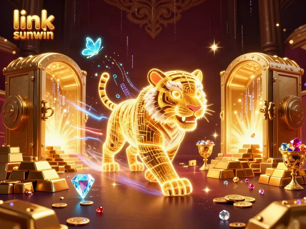 Win big with link sunwin in this vibrant, energetic casino scene showcasing a digital landscape.