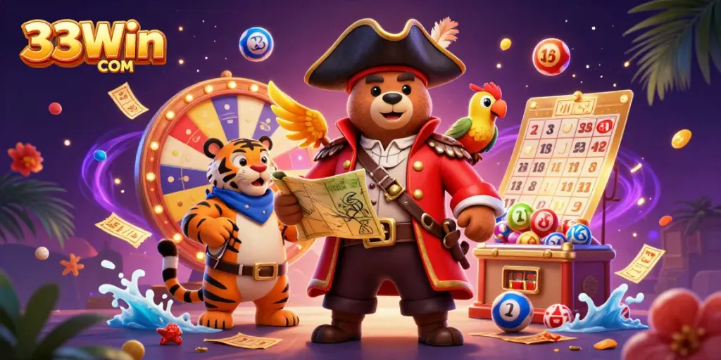 Experience winning thrills at 33Win COM with engaging characters and vibrant casino elements!