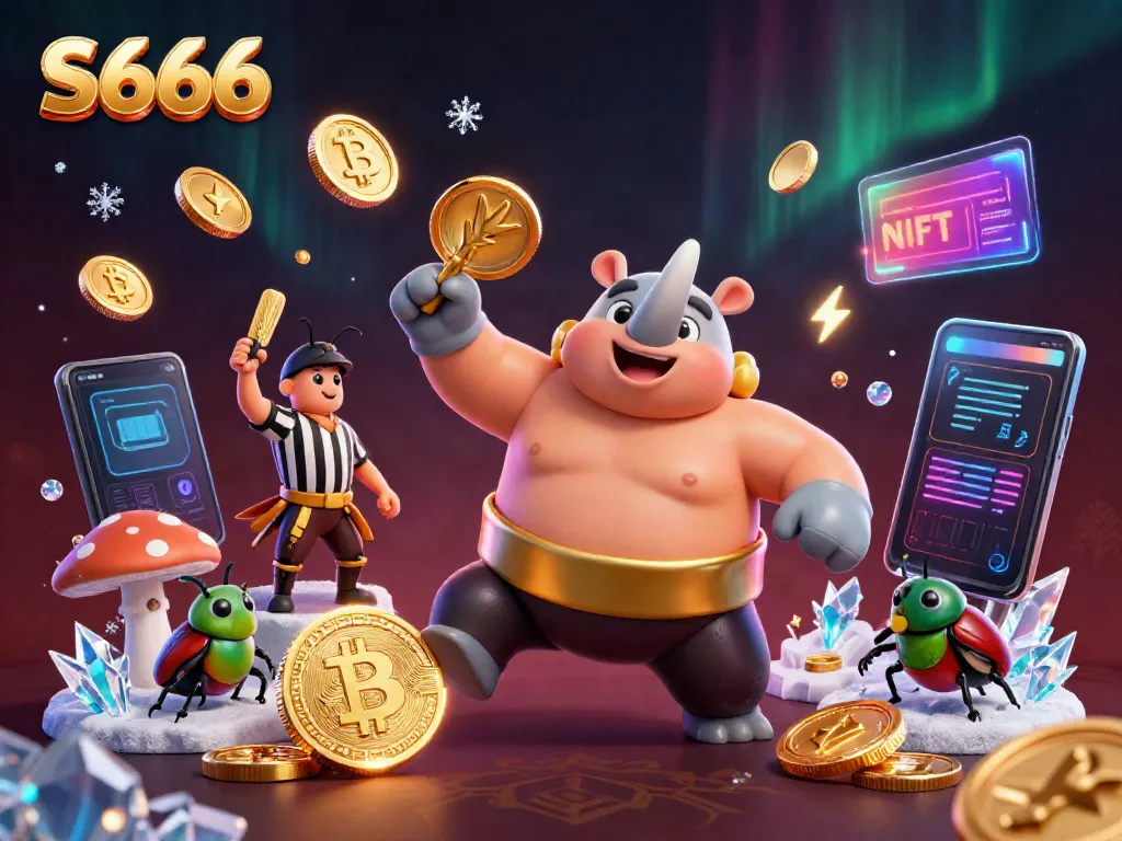 S666 casino features the powerful sumo champion beetle amidst a vibrant gambling scene.