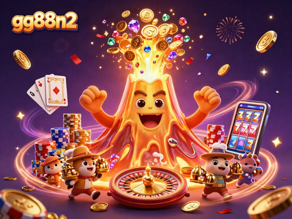 Experience thrilling wins at gg88n2 with a vibrant eruption of coins in this immersive casino scene.