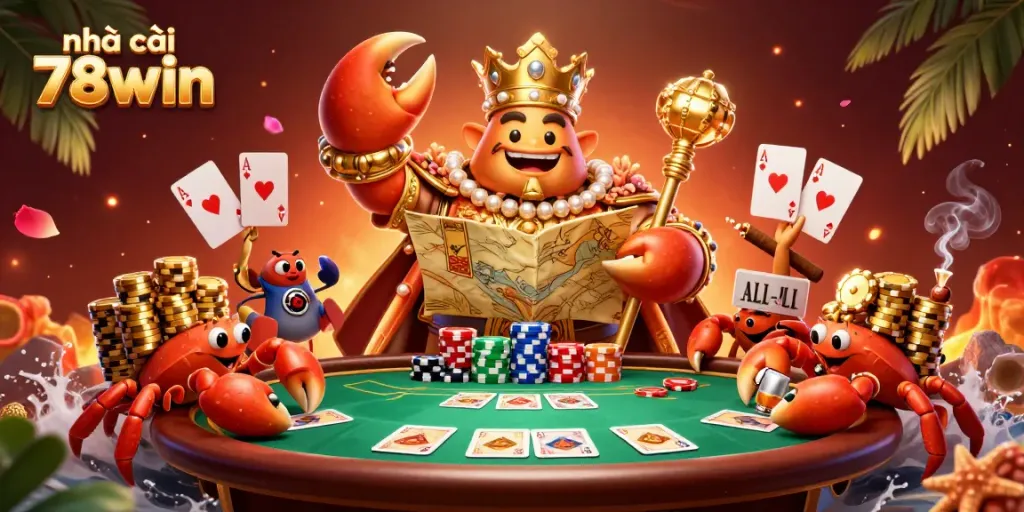 Engage with the vibrant world of nhà cái 78win as a golden crab emperor leads a dynamic casino scene.