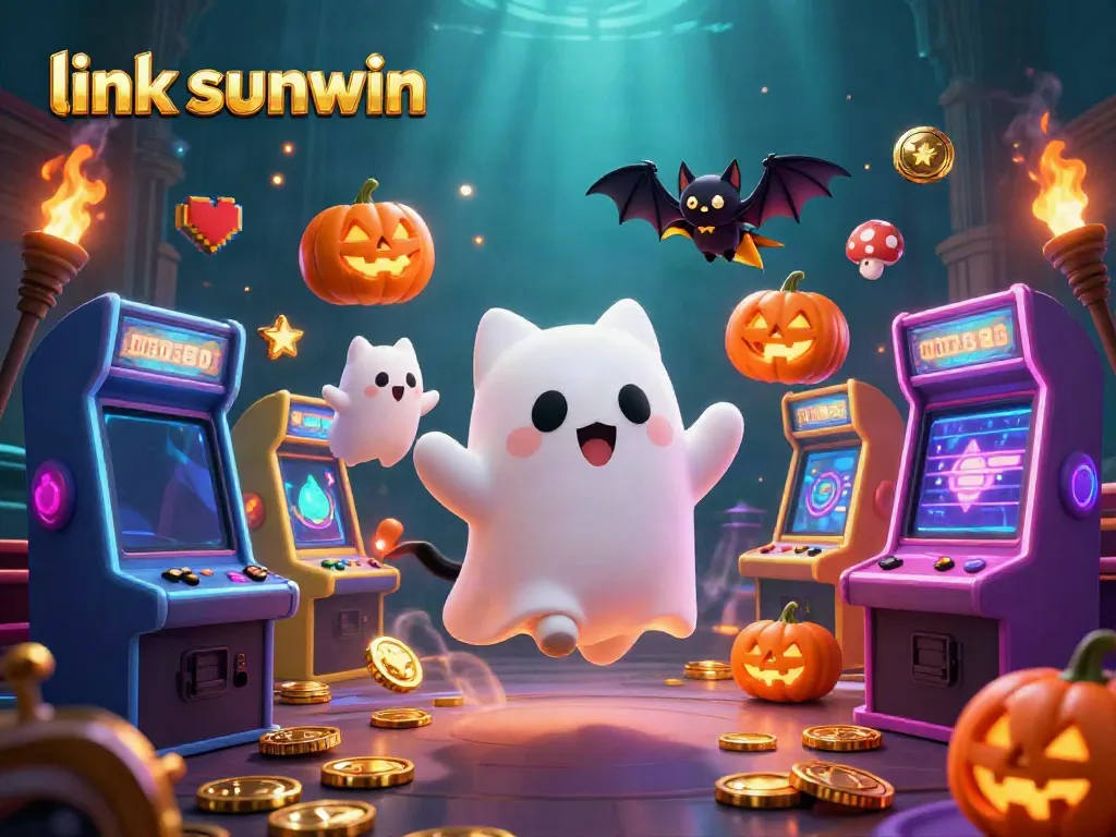Experience thrilling gameplay at link sunwin with a magical casino adventure featuring a ghost cat and glowing jack-o-lanterns.