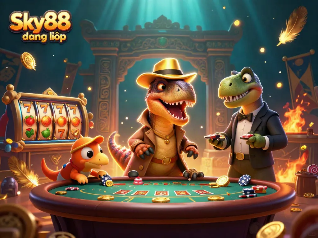 Experience thrills at Sky88 đăng nhập with a velociraptor card counter and stegosaurus pit boss in action.