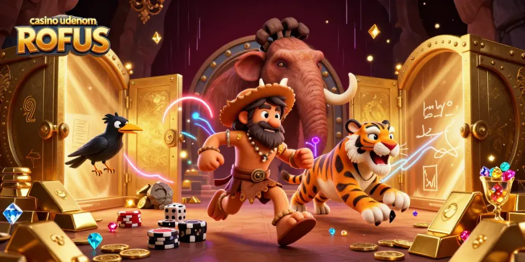 Experience casino uden om ROFUS in a vibrant prehistoric setting with dynamic winning elements.