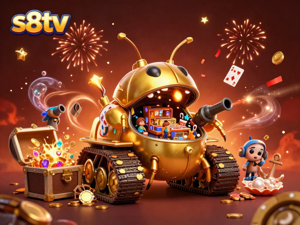 Experience the vibrant casino adventure at s8tv with a gold tank and thrilling gaming elements!