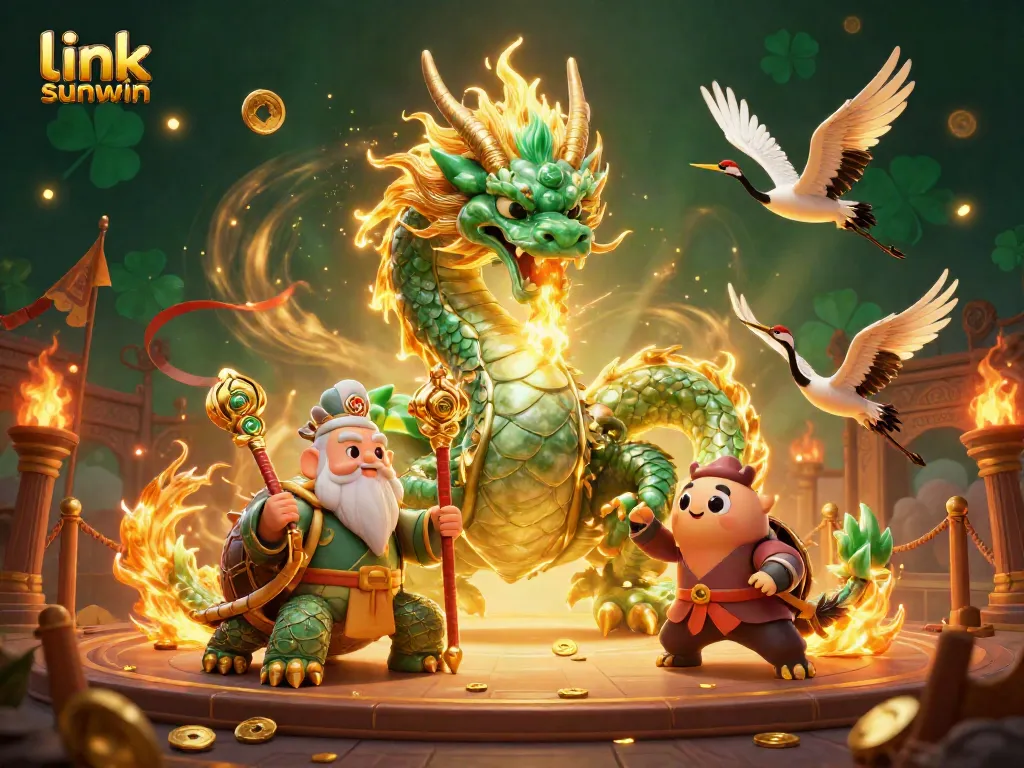 Experience the thrill of link sunwin with a vibrant casino scene featuring legendary dragons and symbols of fortune.