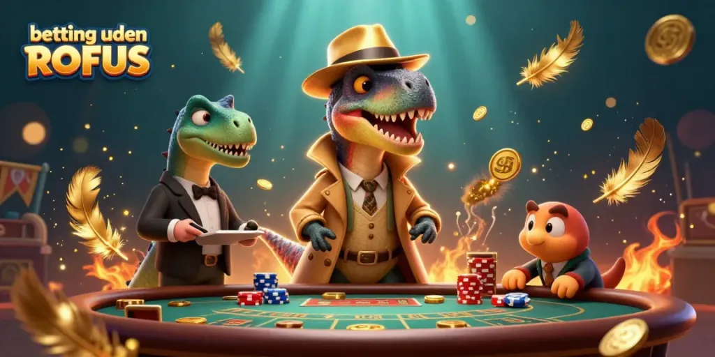 Engage with betting uden ROFUS in a vibrant 3D illustration featuring unique casino characters.