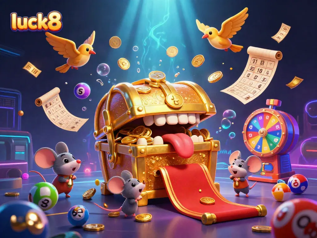 Experience the excitement of luck8 with vibrant lottery elements, dynamic scenes filled with joy.