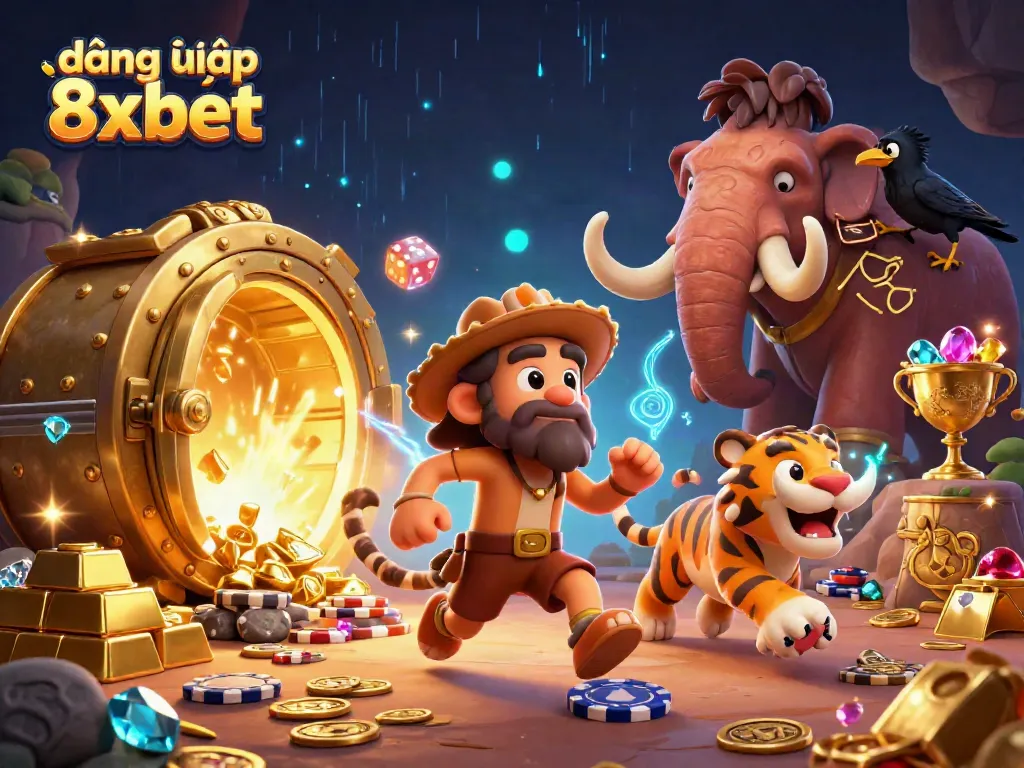 Experience the exciting world of đăng nhập 8xbet in a vibrant, prehistoric casino scene.