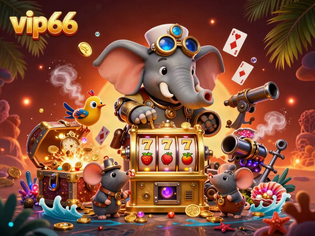 Experience the thrill of vip66 casino with a vibrant steampunk scene full of animated characters and exciting slots.