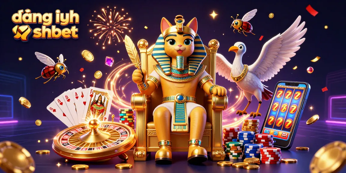 Engage in exciting gameplay with đăng nhập shbet featuring a majestic Egyptian pharaoh cat and dynamic casino elements.