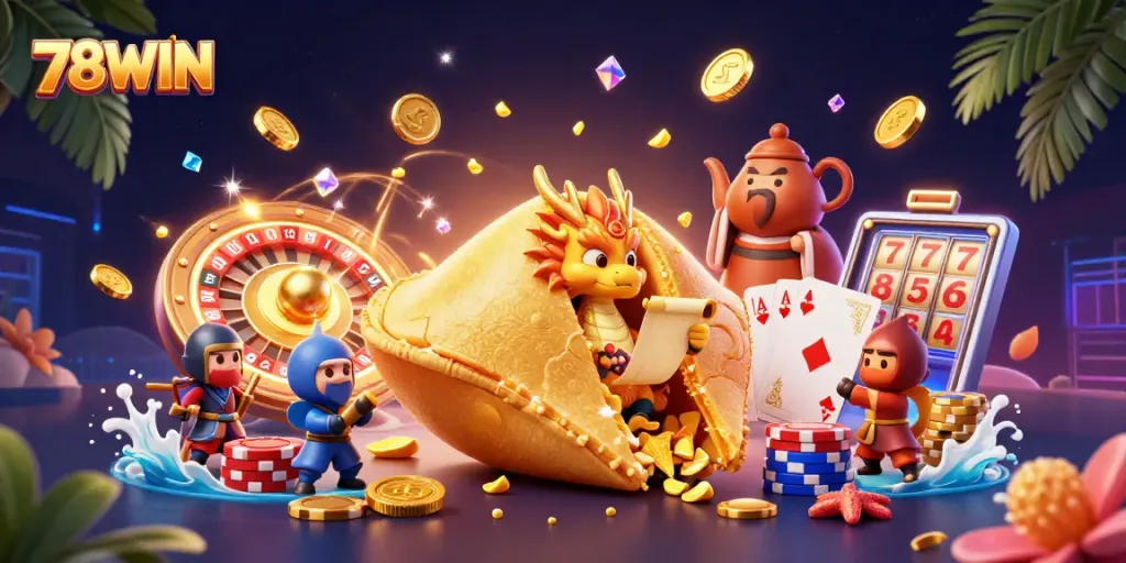 Experience excitement at 78WIN with a vibrant scene of golden rewards and thrilling games.