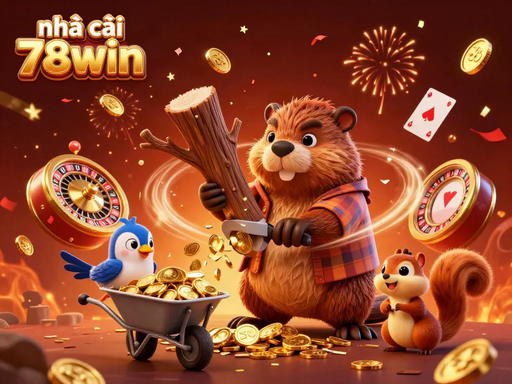 Play and win at nhà cái 78win with vibrant casino-themed celebration in a colorful illustration.