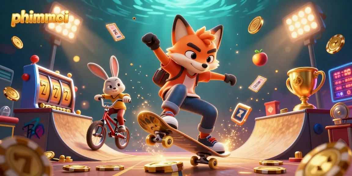 Experience phimmoi with a vibrant 3D scene featuring fox and rabbit characters combined with dynamic slot game elements.