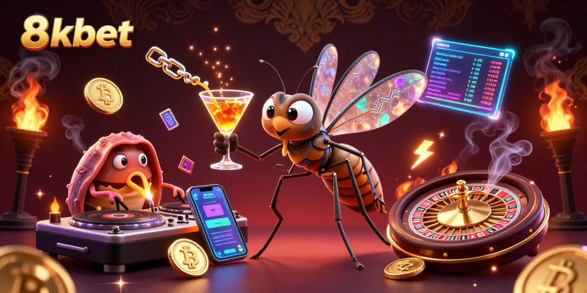 8xbet casino mascot brings thrilling energy alongside a trilobite DJ in vibrant neon scene.