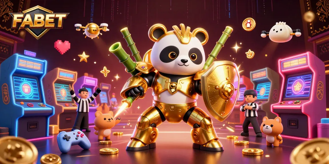 Join the thrilling action at FABET with a golden panda in an arena full of sports fans.