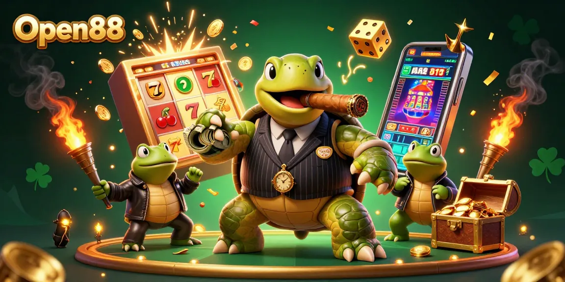 Win big with Open88 in an exciting casino adventure featuring lively characters and vibrant gaming elements.